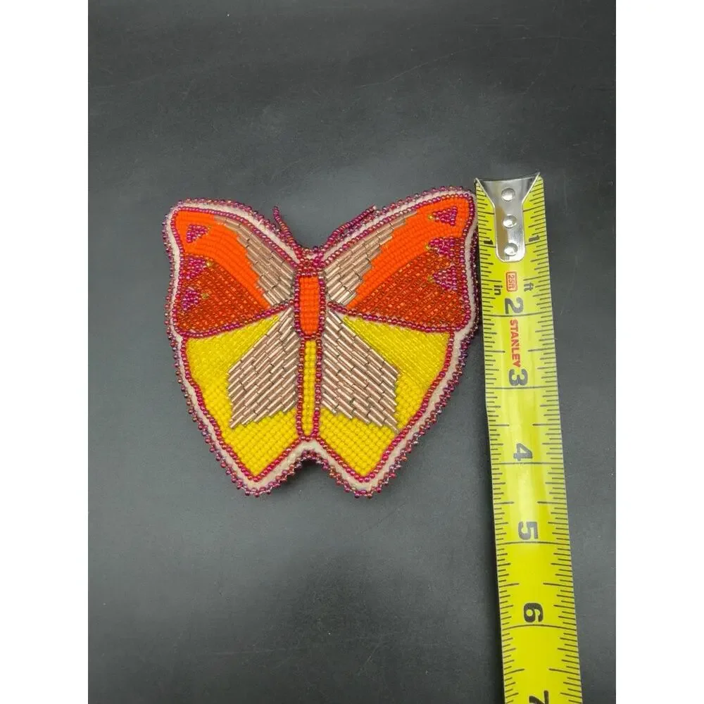 Vintage Hand Beaded Butterfly Hair Barrette Large Seed Bugle Bead French Clip